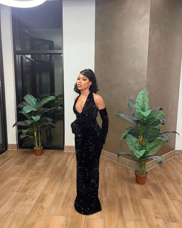Black Mermaid Sequin Formal Evening Dress Black Girl Prom Dress HZ1023